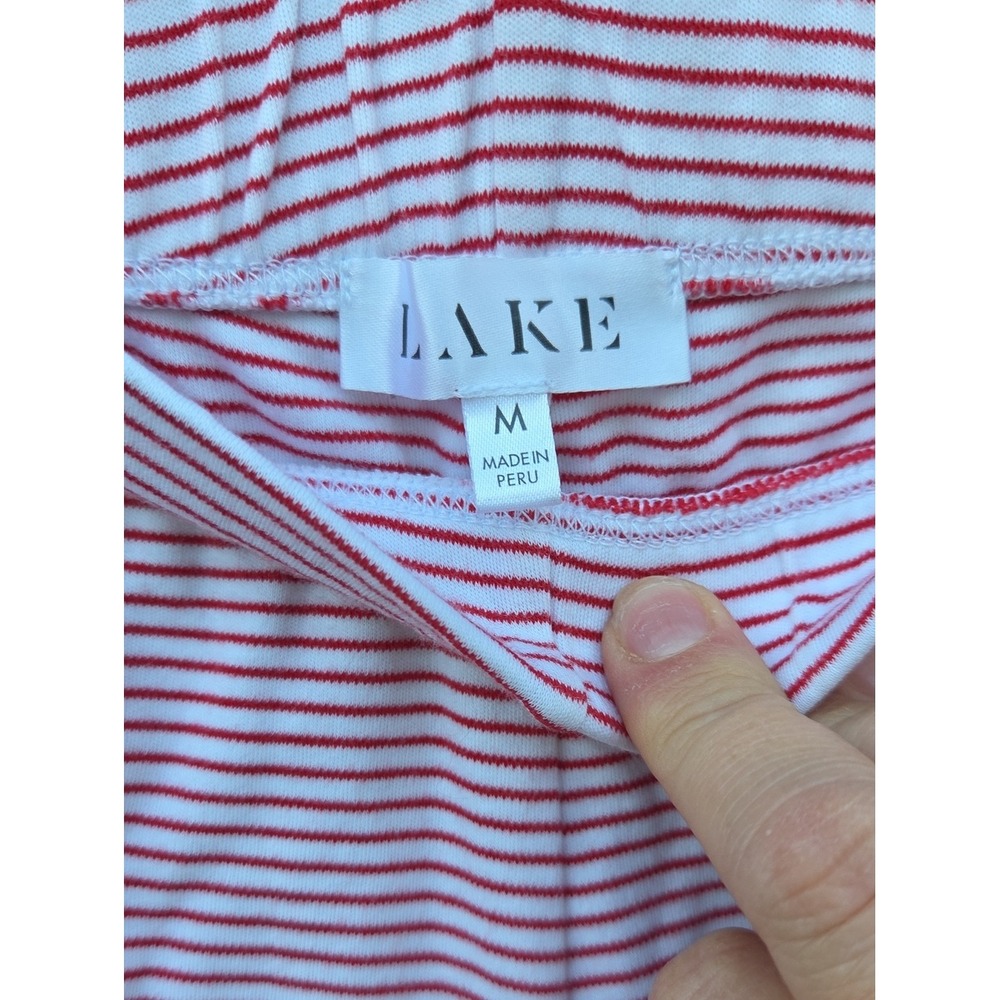The LAKE Pima Cotton Crew Long Sleeve Set Red Striped Ecocore Pajama Lounge - Picture 7 of 7